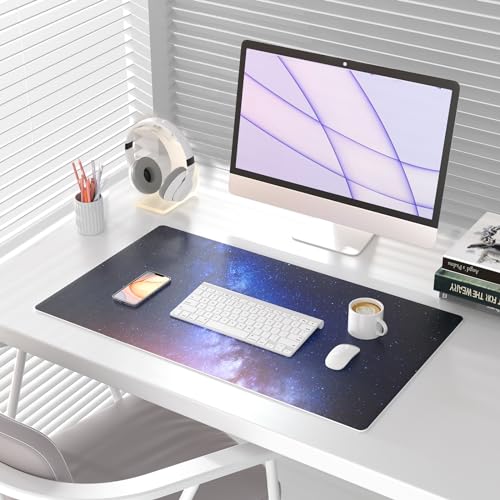 QIYI Large Desk Pad, Milky Way Mouse Pad Desktop Decor, Waterproof PU Leather Desk Cover Protector, Desk Accessories for Office Home Work Writing Gaming 31.5" x 15.7" - Blue Galaxy - color: Blue Galaxy, size: 31.5" x 15.7"