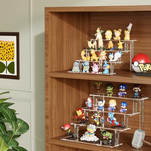 WINKINE Acrylic Display Stand Riser, Perfume Stand Organizer 4 Tier, Holder Shelves Compatible with Funko POP Figures, Cologne Organizer for Men, Acrylic Risers for Display, Clear Bedroom Shelf Holder