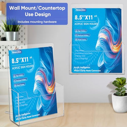 Acrylic Sign Holder, Clear Wall Mount & Desktop Brochure Display Stand | 4 Pack | 3mm Thick | Detachable Magnetic Rod | Fits Journals, Booklets, Document | For Hotel, Classroom, Office, Showroom - color: 4 Pack, size: 8.5*11 inch