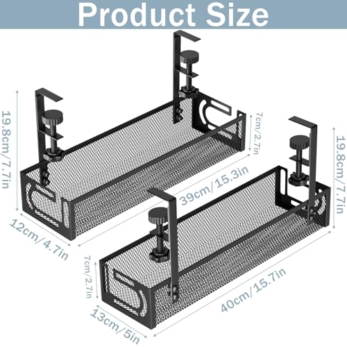 Cable Management, 2 Pack Cable Management Under Desk No Drill, Metal Cord Organizer with Clamp for Standing Desk, Cable Organizer for Home Office, Black - color: Black, size: 15.3''+15.7'' (2 Pack)