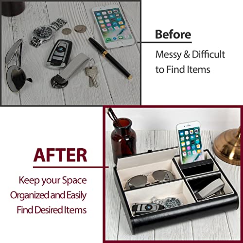 Valet Tray,Nightstand Desk or Dresser Organizer, Catch-All for Keys, Phone, Wallet, Coin, Jewelry, and More (Black / 10.34 x 2.15 x 8.19 inches) JackCubeDesign - :MK158