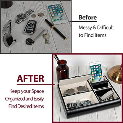 Valet Tray,Nightstand Desk or Dresser Organizer, Catch-All for Keys, Phone, Wallet, Coin, Jewelry, and More (Black / 10.34 x 2.15 x 8.19 inches) JackCubeDesign - :MK158