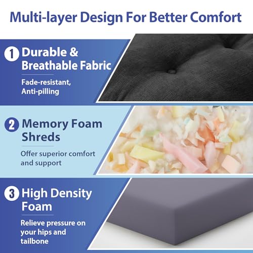 IASEAHK Chair Cushions, Foam Dining Chair Cushions, Tufted Indoor Chair Pads,16.5” x 16.5” x 3.5”, Set of 4, Black - color: Black, size: Pack of 4