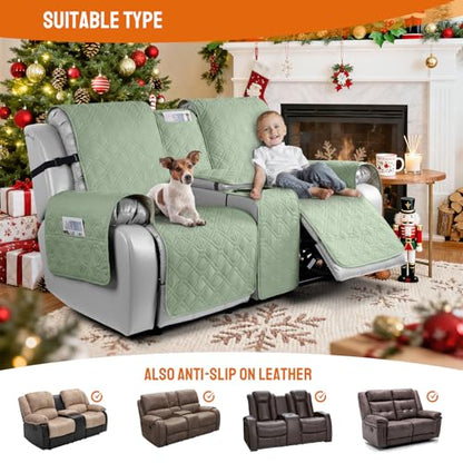 VANSOFY Loveseat Recliner Cover with Console 100% Waterproof Sofa Slipcovers Non-Slip Reclining Couch Cover Split Sofa Covers Furniture Protector for Pets, Dogs(Light Green) - color: Light Green