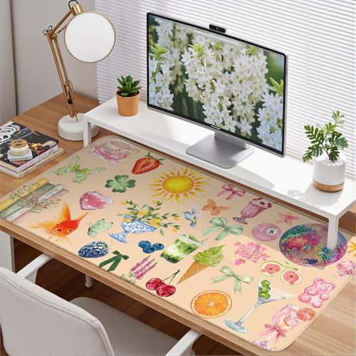 Cute Pink Boho Pastel Desk Mat Colorful Desk Mat for Keyboard and Mouse XXL Large Mouse Pad Desk Pad Mat Floral Cozy Aesthetic Desk Decor for Women Girl Teacher - color: A5- Summer Joy
