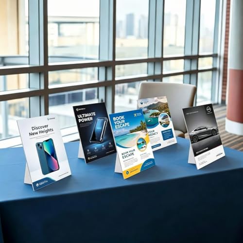 Watersay 25 Pcs Paper Sign Holder 8.5'' x 11'' - Stackable Paper Tabletop Display Stand with Clear Plastic Cover, Lightweight Portable for Business Exhibitions Restaurant Office Store Home Use