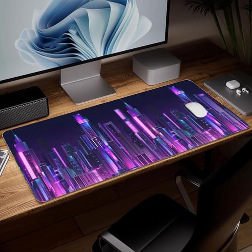 Leather City Desk Pad, Colorful Art Mouse Pad Large Computer Keyboard Gaming Mousepad Waterproof Desktop Protector & Cover, Decorative PU Leather Laptop Mouse Mat Home Decor 10 x 25.6 inch C69 - color: colorful-17