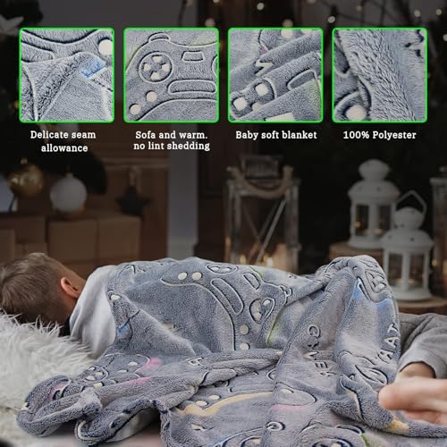 Gamer Gifts for Teens Gaming Blanket, Birthday Graduation Gifts for Boys Boyfriend, Kids Glow in The Dark Blanket Soft, Video Game Room Decor 40"x60" - color: Fluorescent Game, size: Throw Size 40" x 60" (102 x 152 cm)