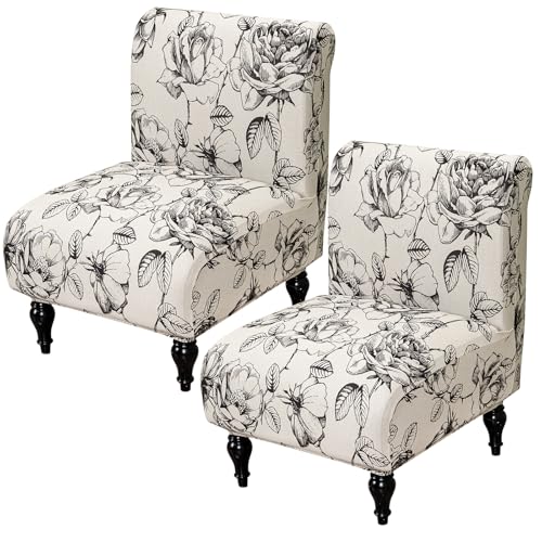 FUANGUI Armless Accent Chair Cover Slipcover, Stretch Spandex Chair Covers for Living Room Removable Washable for Armless Chair Furniture Protector - color: A2, size: 2pcs