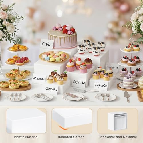 Lifewit 6 PCS Buffet Risers and Stands, (6",6",7",7.8",8.3",10") Food Risers for Buffet Table, Catering Dessert Cake Holder for Party, Collectibles Jewelry Display Shelf, Nesting Cube Boxes, White - size: 6“,6",7",7.8",8.3",10"