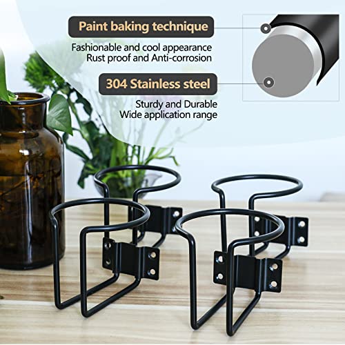 4 pcs Stainless Steel Boat Cup Holder, Universal Drink Holders for Boat, Truck, RV, Tractor, Outdoor Wooden Swing, Black - color: Black
