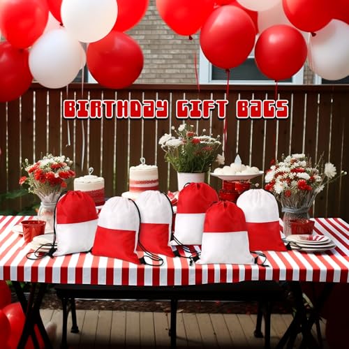 Yiyiring 16 Pcs Cartoon Drawstring Backpack Pkmn Beach Drawstring Bags Animation Birthday Decoration for Kids Cartoon Animation Themed Party Birthday Favor Supplies (Red White) - style: Red White