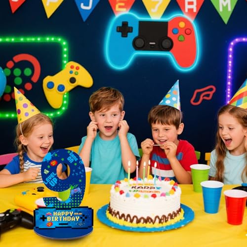 Video Game Birthday Party Decorations, Video Game Birthday Number Sign Centerpiece, 9th Table Topper Wooden Centerpiece for Gaming Theme 9th Birthday Supplies (9th) - style: 9th