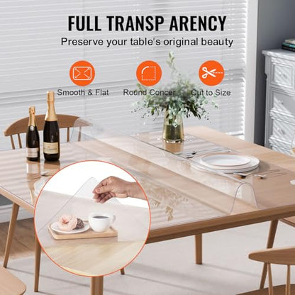 VEVOR Plastic Table Cover, 48 x 48 Inch 1.5 mm Thick Clear PVC Protector, Square PVC Desk Mat, Waterproof & Easy Cleaning Desk Pad Tablecloth, for Office, Dresser, Dining Room, Night Stand - size: 48" x 48" (Square)