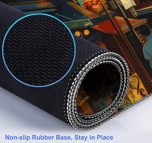 Cute Japanese Street Keyboard Desk Mat, Tokyo Night View Computer Mouse Mat | Large Extended Mouse Pad; Full Desk Coverage; Waterproof Coating; Stable Anti-Slide Base For Gaming, Office, Study Daily Use - color: Tokyo Street