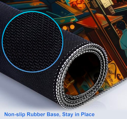 Cute Japanese Street Keyboard Desk Mat, Tokyo Night View Computer Mouse Mat | Large Extended Mouse Pad; Full Desk Coverage; Waterproof Coating; Stable Anti-Slide Base For Gaming, Office, Study Daily Use - color: Tokyo Street