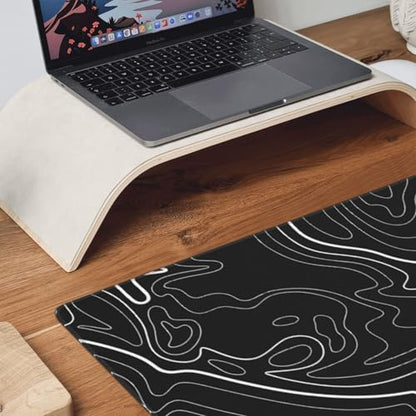 XXL Black Topographic Contour Big Mouse Pad Large,Gaming Mouse Pad Desk Pad,35.4x15.7x0.12 Inch Long Computer Keyboard Mouse Mat Mousepad Non-Slip Base and Stitched Edge for Gaming and Office - color: BlackTopographic Contour, size: 35.4Lx15.7W inches