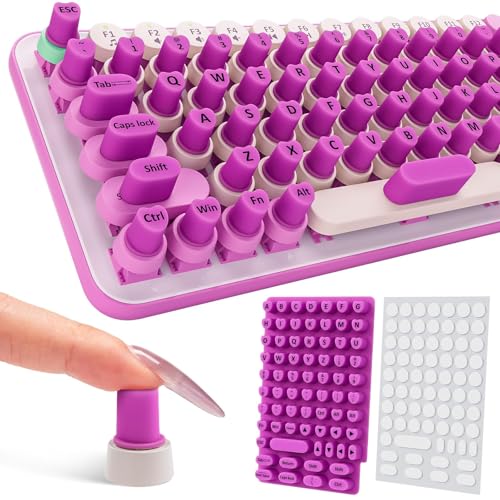70PCS Keyboard Sticker for Long Nails, Self-Adhesive Raised Nail Art Typing Keycaps, Soft Long Nail Keyboard Stickers for Desktop PC Keys Cover, Heart-Shaped Keyboard Nail Bubbles for Women - Purple - color: 70pcs - Purple