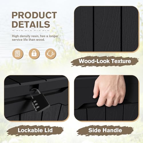 JUMMICO 31 Gallon Resin Deck Box Waterproof Indoor Outdoor Storage Boxes for Patio Furniture Cushions and Garden Tools (Black, 31gallon-2 Packs) - color: Black, size: 31 gallon - 2 Packs