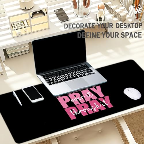 Christian Mouse Pad Black and Pink Desk Mat, Pray Over it Religious Large Computer Mouse Pad for Desk, Jesus Long Aesthetic Desktop Mats for Desk Office, Christian Church Gifts 31.5x11.8 - color: Black and Pink Prayer Large, size: 31.5L x 11.8W inches