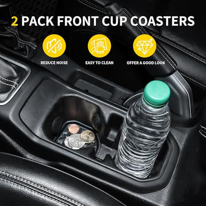 Cup Holder Inserts Coaster Compatible with Jeep Wrangler JL 4XE Gladiator JT 2018-2026 Accessories, Center Console Cupholder Pad, Non-Slip Drink Liner, Original Design, TPE, 2-Pcs Front Only - size: 2 Pack for JL Front