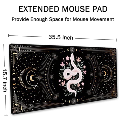 SSOIU Large Mouse Pad, Boho Snake Witch Desk Mat for Desktop, Women Girls Waterproof Gaming Mousepad, Moon Phases Computer PC Laptop Protector Writing Pads for School Office Home 35.5" x 15.7" - color: Boho Snake Witch