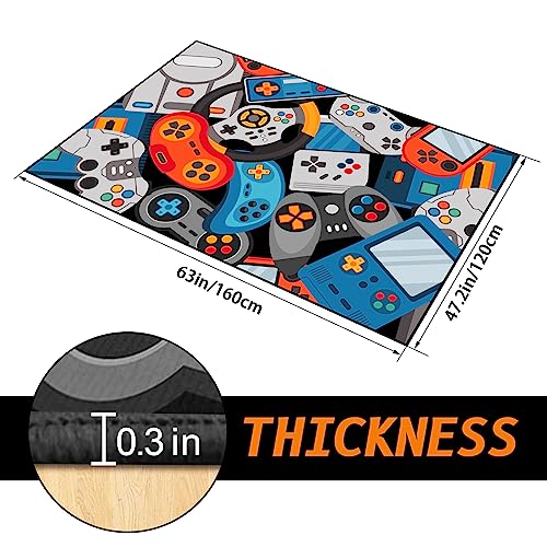 Game Area Rug Teen Boys Carpet, 3D Gaming Rugs Gamepad Controller Mat for Boys Girls Bedroom Playroom, Non-Slip Gamer Rugs Children Gaming Area Rugs (Blue, 63" x 47") - color: Blue, size: 3'11" x 5'3" (Rectangular)