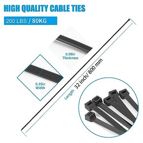 Armpow 32 inch Black Zip Ties Heavy Duty 30 PCS, 200LBS Ultra Exclusive Strong Plastic Wire Ties, Large Cable Ties Extra Long Tie Wraps, Indoor and Outdoor UV Resistant - color: Black, size: 32 inch