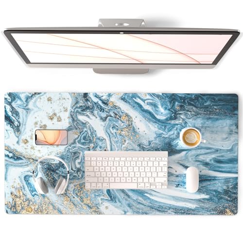 QIYI Large Desk Pad, Keyboard Mouse Pad Desktop Decor, Waterproof PU Leather Desk Cover Protector, Desk Accessories for Office Home Work Writing Gaming 31.5" x 15.7" - Blue Marble - color: Blue Marble, size: 31.5" x 15.7"
