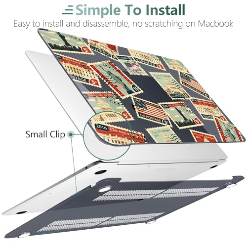 DONGKE for MacBook Air 13 Inch Case 2021-2018, Compatible with A2337 M1 A2179 A1932 Support Retina Display & Touch ID, Hard Shell Plastic Cover with Keyboard Skin - Classic Stamps - color: Classic Stamps