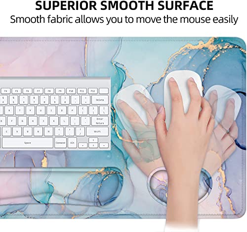 Lateefah Desk Mat, Extended Mouse Pad with Wrist Rest, 4-in-1 Large Mouse Pads for Desk, Keyboard Pad and Keyboard Wrist Rest Gaming Keyboard Mat for Office, Home - color: Green Marble-35.4''x15.7''