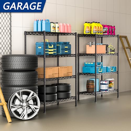 Soywey 4-Shelf Adjustable Heavy Duty Storage Shelving Unit, Metal Organizer Wire Rack for Laundry Bathroom Kitchen Pantry Closet, Black - size: 4-Shelf, style: No Wheels