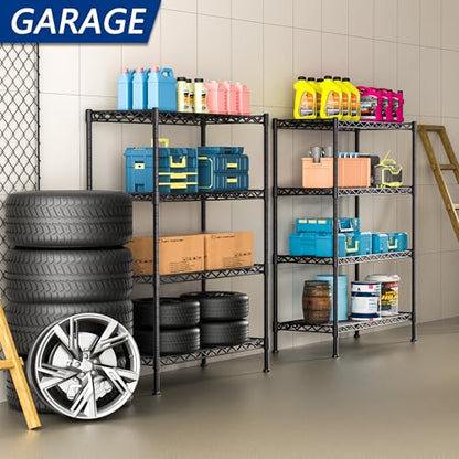 Soywey 4-Shelf Adjustable Heavy Duty Storage Shelving Unit, Metal Organizer Wire Rack for Laundry Bathroom Kitchen Pantry Closet, Black - size: 4-Shelf, style: No Wheels