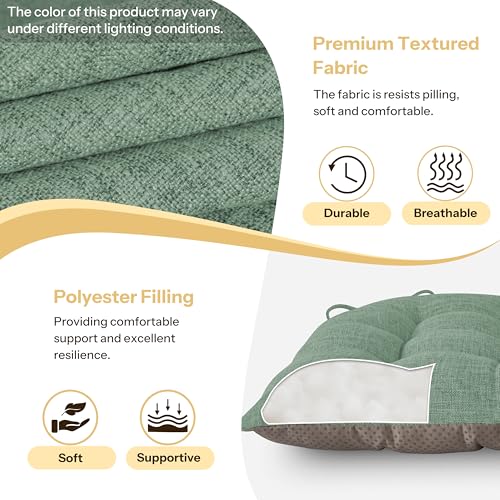 Chair Cushions for Dining Chairs Set of 4 Durable D-Shaped Seat Cushions with Non-Slip Backing Secure Ties Thick Cozy Seat Pad for Kitchen Dining Room Office(18x16.5x3in Sage Green) - color: Sage Green