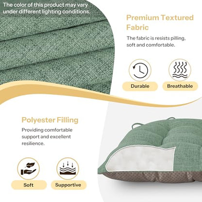 Chair Cushions for Dining Chairs Set of 4 Durable D-Shaped Seat Cushions with Non-Slip Backing Secure Ties Thick Cozy Seat Pad for Kitchen Dining Room Office(18x16.5x3in Sage Green) - color: Sage Green
