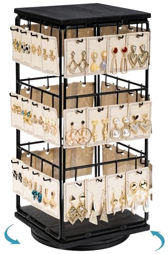 360 Rotating Earring Display Stands for Selling, Earring Rack Display Holder Stand, Jewelry Display for Vendors Selling Earring Cards, Necklaces, Bracelets, Hair Accessories (48 Hooks) - color: Black, size: 1Pcs-Rotating Size