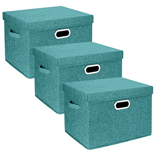 TYEERS Large Storage Bins with Lids, Collapsible, Washable, Fabric Storage Boxes for Organizing, 17.3x11.8x11.4 inches, 3 Pack, Aqua Deep - color: Auqa Deep, size: 3-Pack Large
