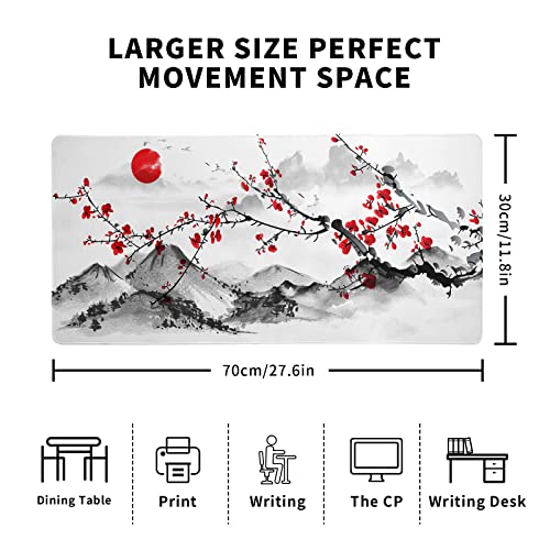 Japanese Cherry Blossom Gaming Mouse Pad 27.6x11.8 Inch Pink Full Desk Sakura Large Non-Slip Rubber Base Waterproof Big Keyboard Mat With Stitched Edges for Office - color: Cherry Blossom