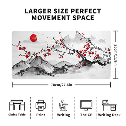 Japanese Cherry Blossom Gaming Mouse Pad 27.6x11.8 Inch Pink Full Desk Sakura Large Non-Slip Rubber Base Waterproof Big Keyboard Mat With Stitched Edges for Office - color: Cherry Blossom