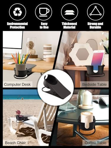 2PCS Drinking Cup Holder Clips, Kalolary Table Edge Cup Holder Clip Water Coffee Mug Holder Clip Desk Bottle Cup Stand Clip with Groove for Home & Office & Schoo (Black New) - color: 2PCS Black