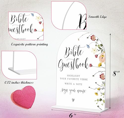 Wedding Bible Guest Book Sign, Flower Style Bridal Shower Signs for Engagement, Bridal Shower and Reception, Bridal Shower Decorations, Wedding Shower Favors, 6X8 Inch Acrylic Arch Sign with Stand,39 - color: Wedding Bible,39