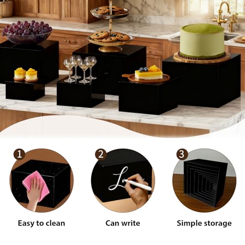 6PCS Buffet Risers,acrylic display risers,Dessert table display set Display Racks for Gatherings,Catering,Jewelry,and Collectibles (3in to 8in black) - size: 3in to 8in black