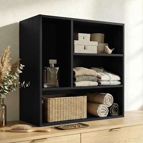 Homes: Inside + Out Apexa 4-Vertical Storage Organizer Shelves, Stackable Wood Bookcase for Organization, Dorm Teen Room Decor & Home Office, Black - color: Black, size: 4-vertical