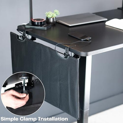 VIVO Black Clamp-on 30 inch Desk Cable Management Sleeve, DESK-SKIRT-30P | Privacy Desk Skirt, Cable Organizer, Wire Hider Kit Panel System - size: 30" Panel