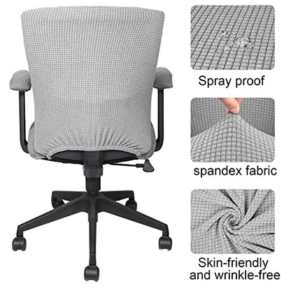 Tallew 4 Pcs Office Chair Covers Set Computer Universal Protective Stretchable Chair Seat Covers Desk Armrest Slipcovers Pads Office Cushion Backrest for Rotating (XL,Silver Gray) - color: Silver Gray