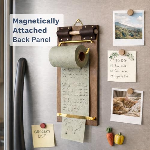 Rustic Magnetic Memo Board with 1 Dark Green Paper Roll – Wall Mounted or Fridge Clipboard Notepad, Tear-Off Writing Pad for Notes, Menu Display, Café, Kitchen and Home Office - style: Magnetic Board + 1 Dark Green Roll