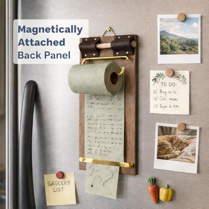 Rustic Magnetic Memo Board with 1 Dark Green Paper Roll – Wall Mounted or Fridge Clipboard Notepad, Tear-Off Writing Pad for Notes, Menu Display, Café, Kitchen and Home Office - style: Magnetic Board + 1 Dark Green Roll