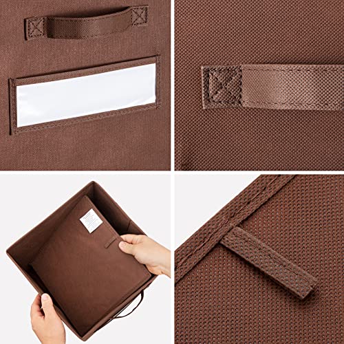 11 Inch Storage Cube,Storage bin,cube storage (Set of 10) Foldable Fabric Cube Storage Bins with 10 Labels Window Cards & a Pen,Baskets Containers for Shelves,Closet Organizers Box,Brown - color: Brown, size: 11"