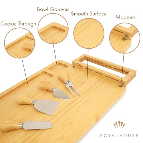 RoyalHouse Bamboo Cheese Board and Knife Set with Magnetic Holder - Serving Tray for Crackers, Meat, and Wine - Anniversary and Wedding Gift - style: Cheese Board Set with Magnet Holder
