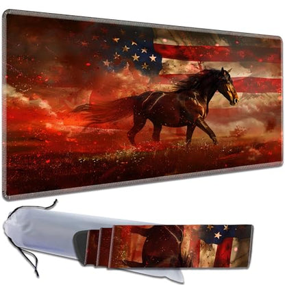MTG Playmat, Smooth Surface Game Play Pad MTG TCG 24 x 14 inch with Storage Bag, Non-Slip Mouse Pad Card Fighting Game, American Flag Horse - color: American Flag Horse